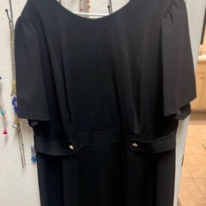Classy women’s black dress with gold belt detail, 20W.